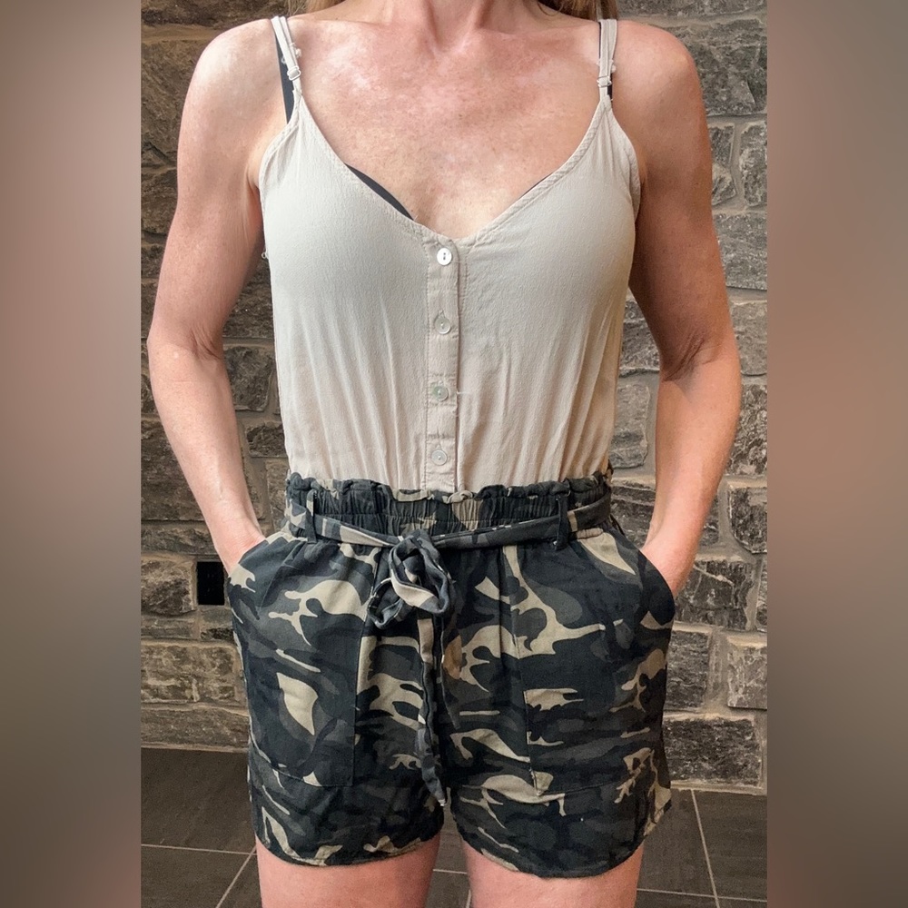 One-piece romper, Khaki Top Green Camo Bottom, Soft, size M